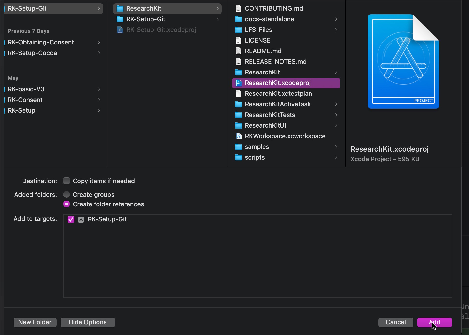 adding the xcodeproj file